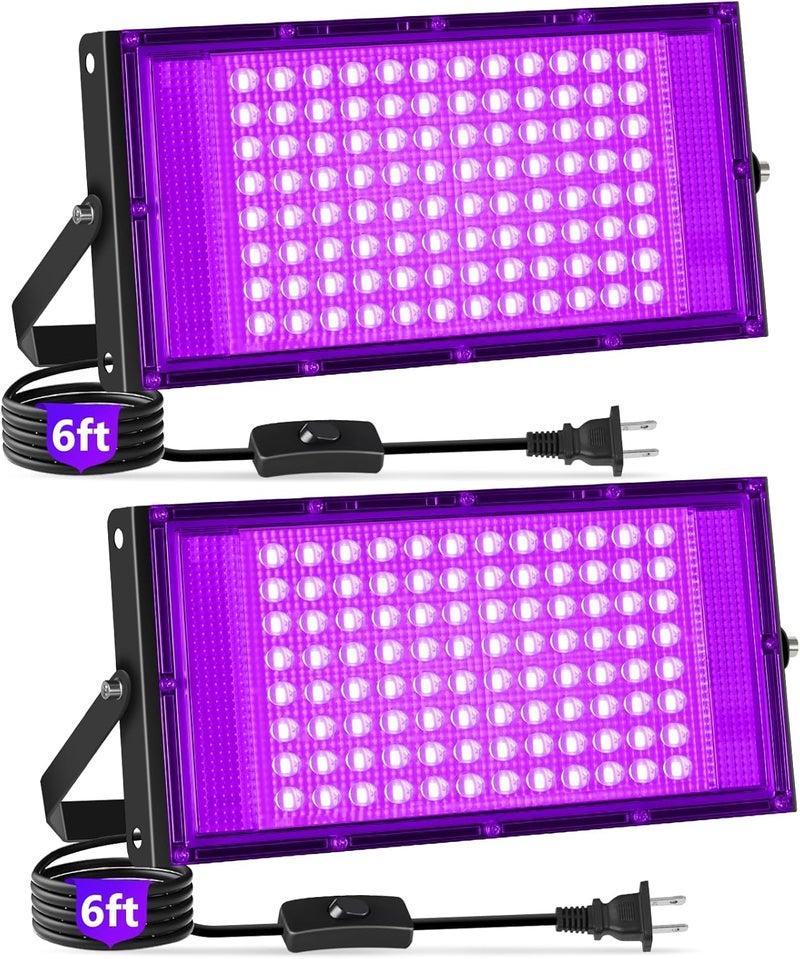 YAYIT 100W Black Lights with Switch+Plug, IP66 Waterproof, LED Blacklight Flood Light for Glow Party, Halloween, Bedroom, Fluorescent Poster, Body Paint, 2 Pack - Image 1